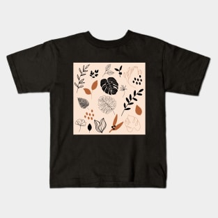 Tropical mixted leaves pattern black dark orange and beige Kids T-Shirt